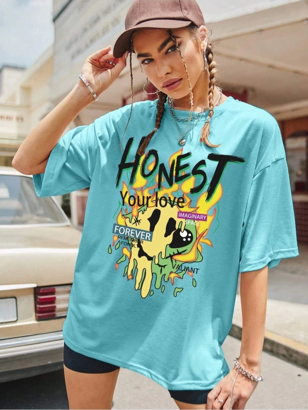 Karikatür ve Grafik tasarım Oversize T-shirt Cartoon/Letter serisi kod803