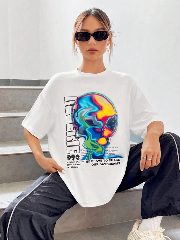 Karikatür ve Grafik tasarım Oversize T-shirt Cartoon/Letter serisi kod805
