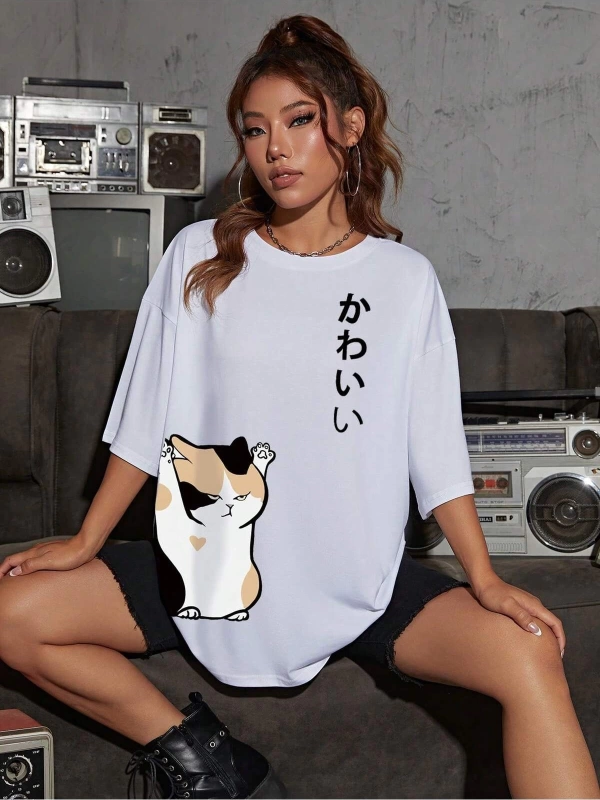 Karikatür ve Grafik tasarım Oversize T-shirt Cartoon/Letter serisi kod807