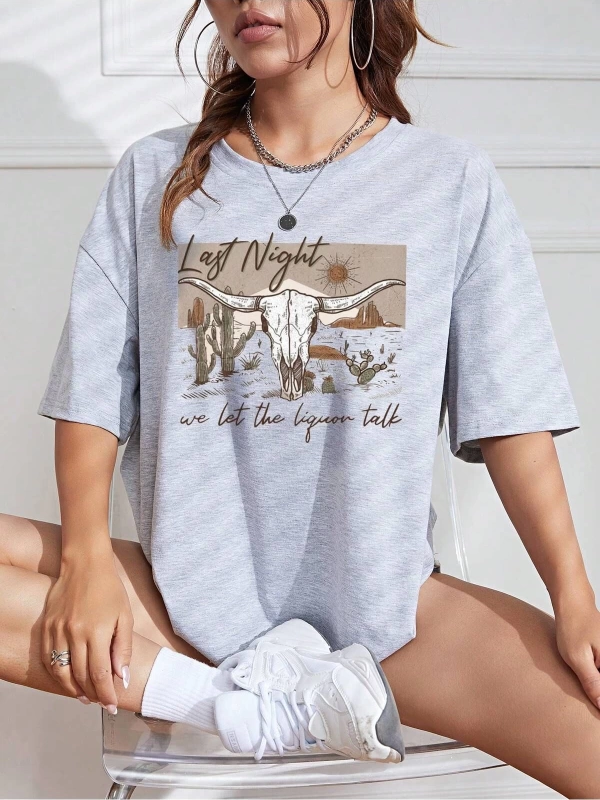 Karikatür ve Grafik tasarım Oversize T-shirt Cartoon/Letter serisi kod815