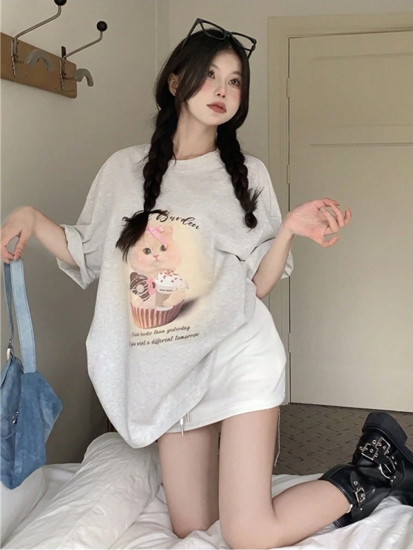 Karikatür ve Grafik tasarım Oversize T-shirt Cartoon/Letter serisi kod834