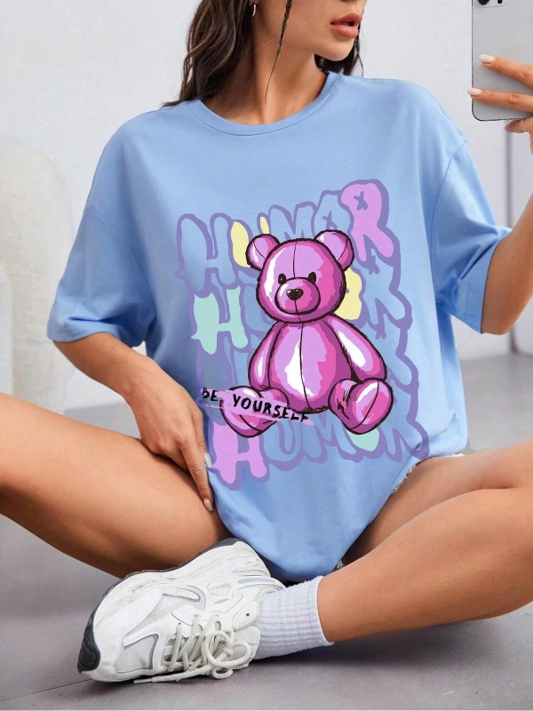 Karikatür ve Grafik tasarım Oversize T-shirt Cartoon/Letter serisi kod848