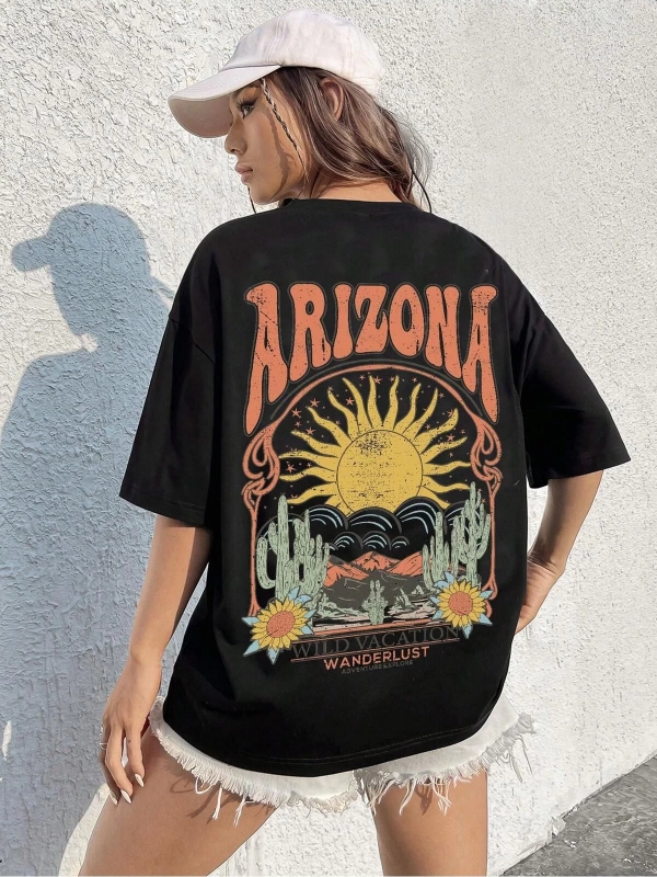 Karikatür ve Grafik tasarım Oversize T-shirt Cartoon/Letter serisi kod858