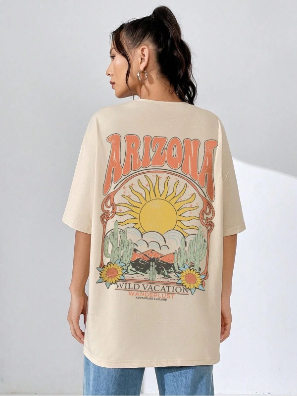 Karikatür ve Grafik tasarım Oversize T-shirt Cartoon/Letter serisi kod861