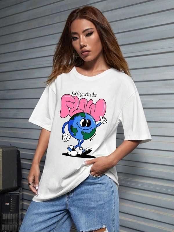 Karikatür ve Grafik tasarım Oversize T-shirt Cartoon/Letter serisi kod866