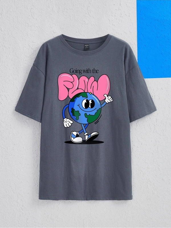 Karikatür ve Grafik tasarım Oversize T-shirt Cartoon/Letter serisi kod867