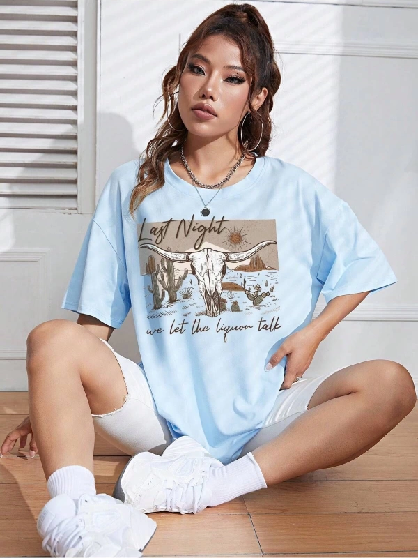 Karikatür ve Grafik tasarım Oversize T-shirt Cartoon/Letter serisi kod883