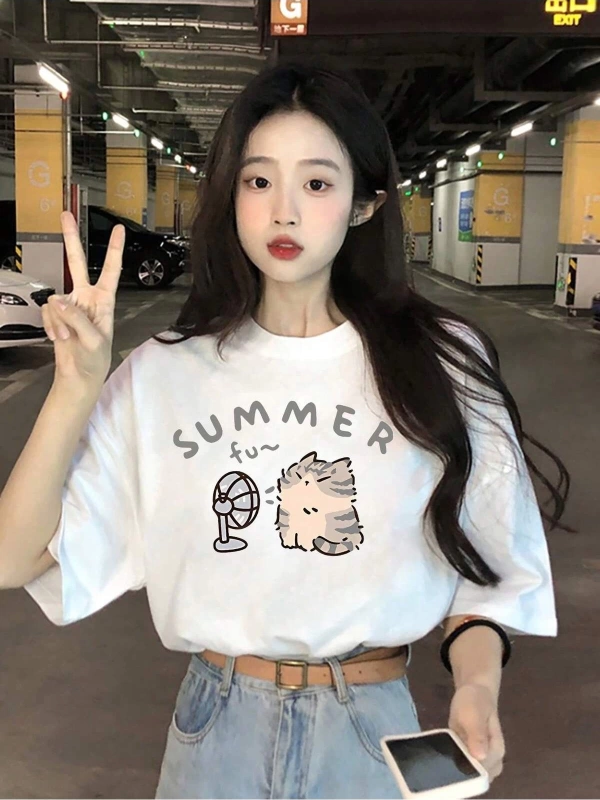 Karikatür ve Grafik tasarım Oversize T-shirt Cartoon/Letter serisi kod891