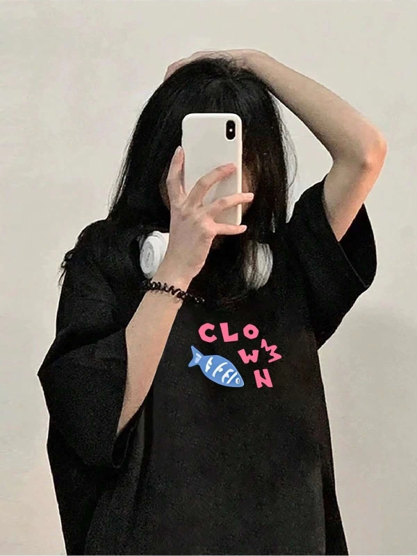 Karikatür ve Grafik tasarım Oversize T-shirt Cartoon/Letter serisi kod905