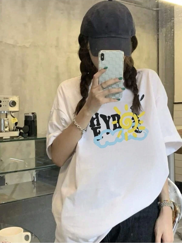 Karikatür ve Grafik tasarım Oversize T-shirt Cartoon/Letter serisi kod906