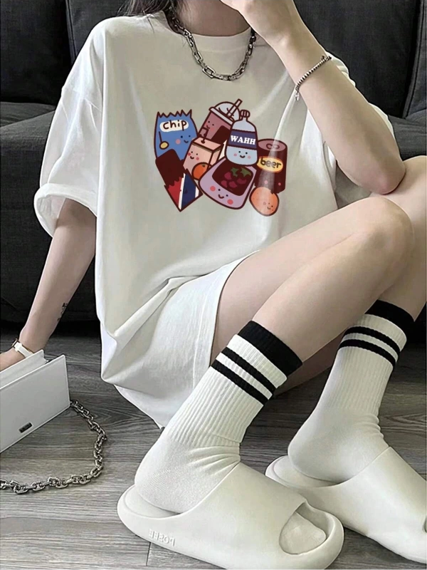 Karikatür ve Grafik tasarım Oversize T-shirt Cartoon/Letter serisi kod907