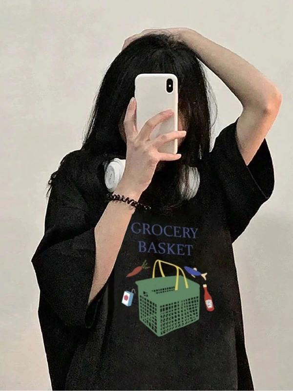 Karikatür ve Grafik tasarım Oversize T-shirt Cartoon/Letter serisi kod908