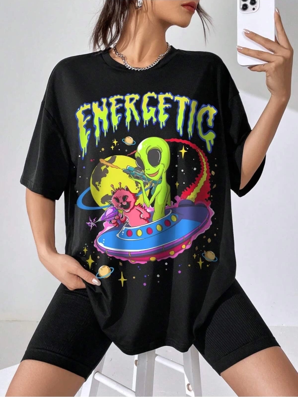 Karikatür ve Grafik tasarım Oversize T-shirt Cartoon/Letter serisi kod91