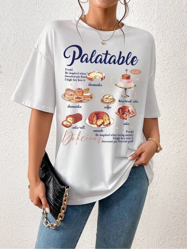 Karikatür ve Grafik tasarım Oversize T-shirt Cartoon/Letter serisi kod95