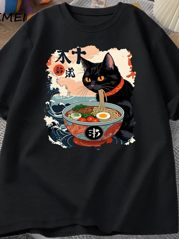Kawaii Kedi Anime Tshirt Ramen Japon Komik Grafik Tee Kawaii Şehriye Kedi TeeAdam kıs 2800