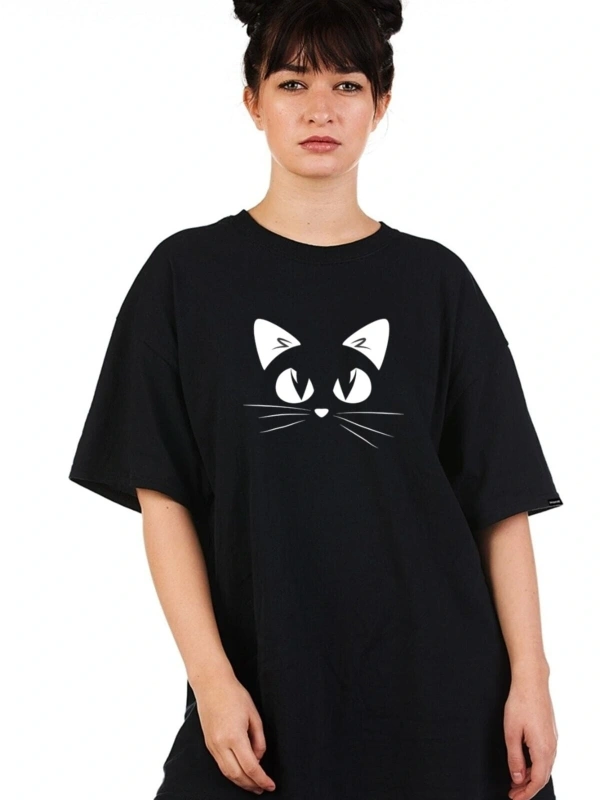 Kedi Baskı Oversize T-shirt