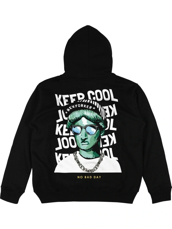 Keep Cool Siyah Oversize Unisex Kapüşonlu Sweatshirt Hoodie