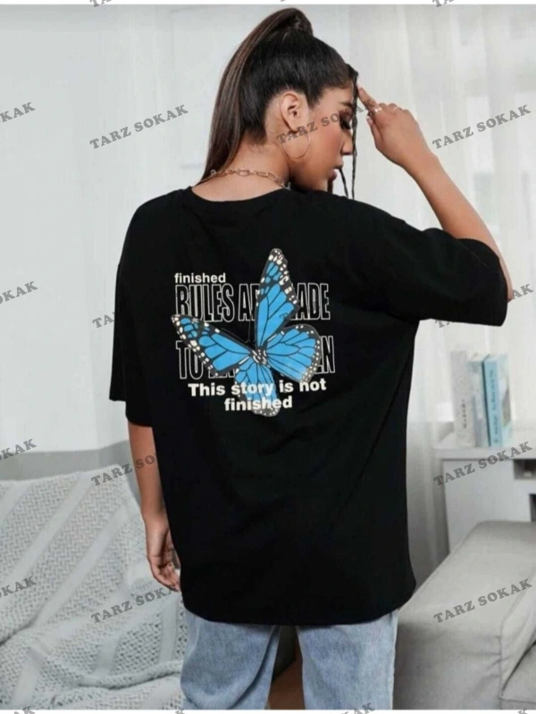 Kelebek Baskılı Oversize Kadın