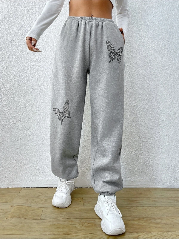 Kelebek Desenli Beli Lastikli Eşofman Altı