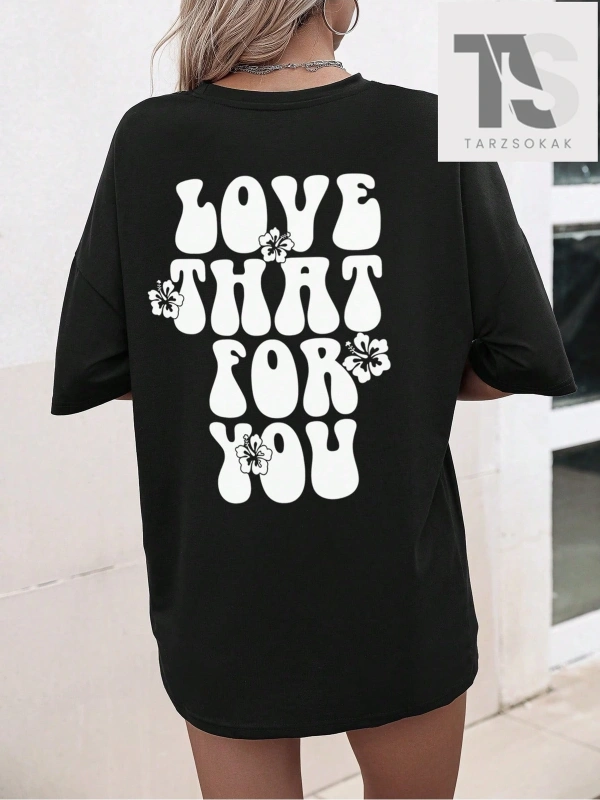 Kelebek Ve Slogan Grafikli Düşük Omuzlu Tişört