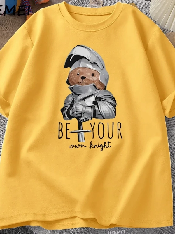 Kendi Şövalye Ayı T-shirt Erkekler Rahat Pamuk Kısa Kollu Erkek Giysileri Komik Ayı Baskı Tsh 3065