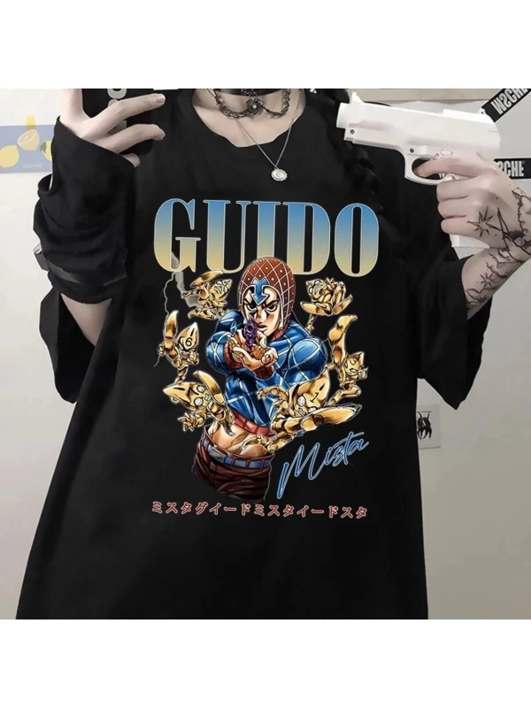 Kırmızı Etiket Gala Anime Jojo Tuhaf Macera Altın Rüzgar Guido T-shirt Mod47 16752