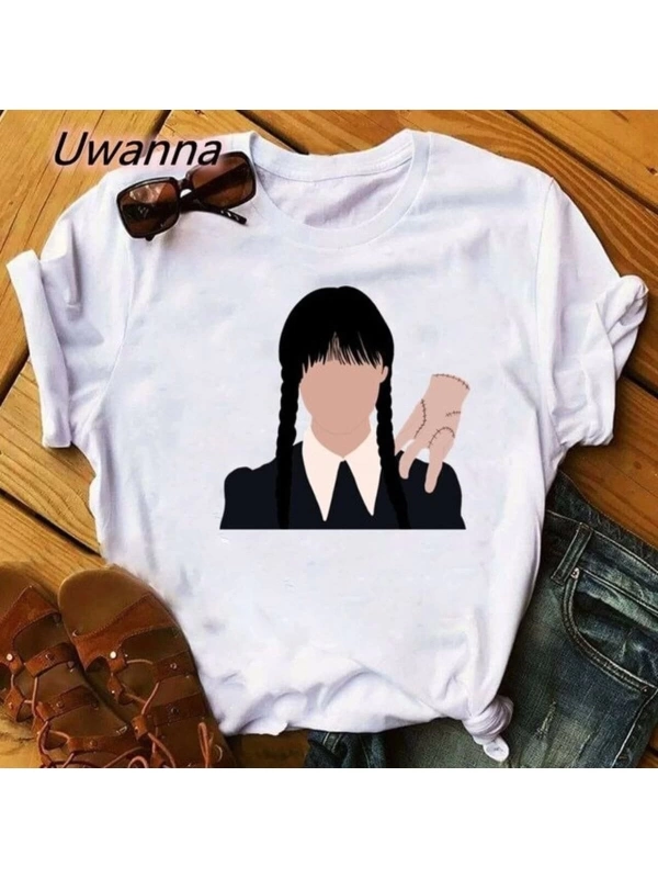 Kırmızı Etiket Gala Wensday Addams Moda Kısa Kollu T-shirt Mod48 16541