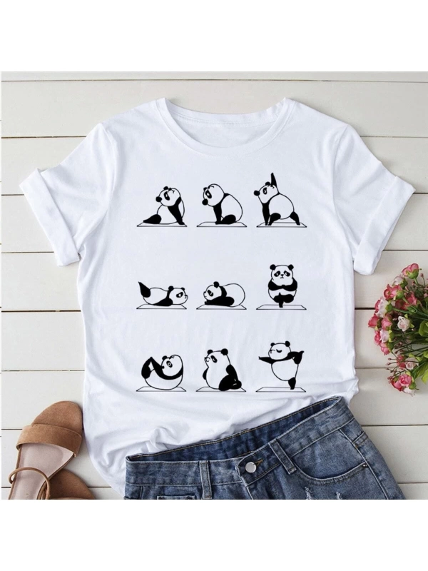 Kırmızı Etiket GALASHOP Panda Yoga Baskı Sevimli Kadın T-shirt Mod68 17773