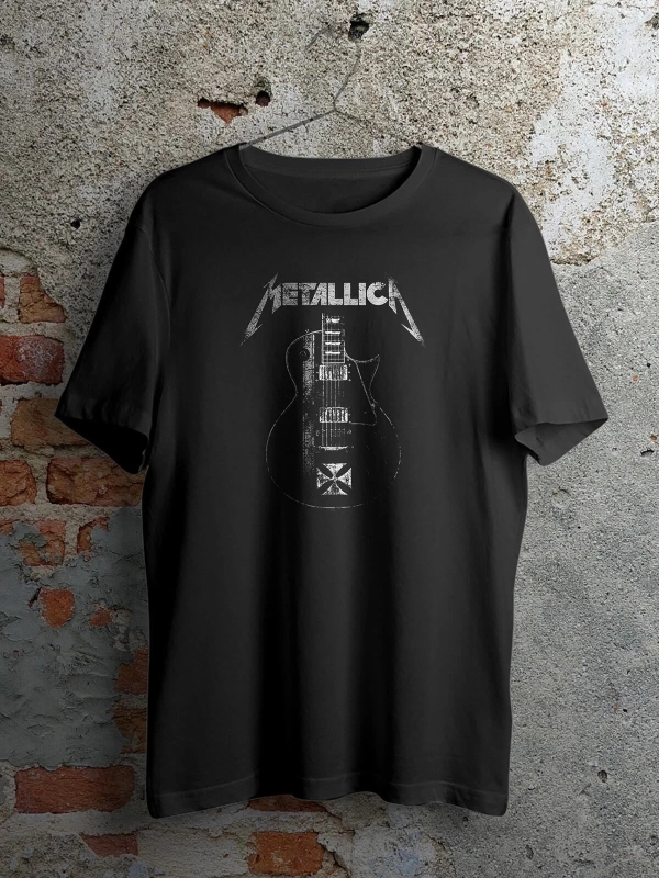 Kırmızı Etiket Metallica Guitar Siyah Unisex Erkek Tshirt GALA774463