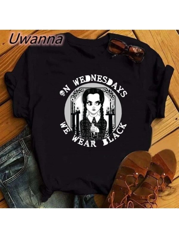 Kırmızı Etiket Wensday Addams Moda Kısa Kollu T-shirt Mod56 16549