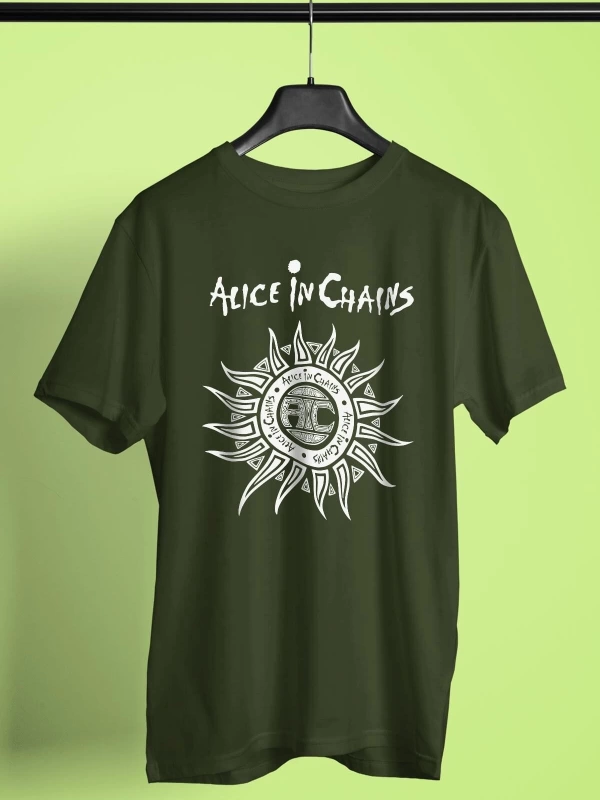Ko Buta Alice In Chains Baskılı Unisex Haki Yeşil Tişört Tk619