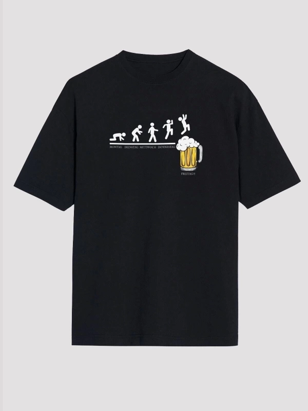 Ko Buta Bira Evrimi Baskılı Unisex Oversize Tişört - Tshirt Os20103