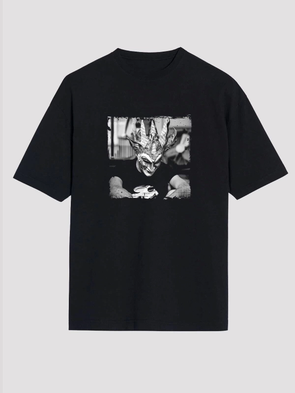 Ko Buta Boris Brejcha Baskılı Unisex Siyah Oversize Tişört Os18141
