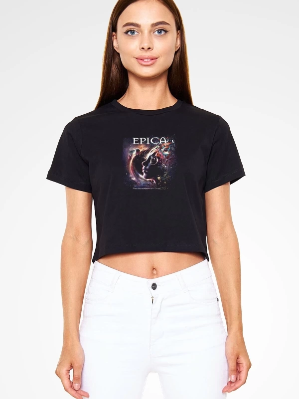 Ko Buta Epica Baskılı Siyah Crop Top Tişört Ct55835
