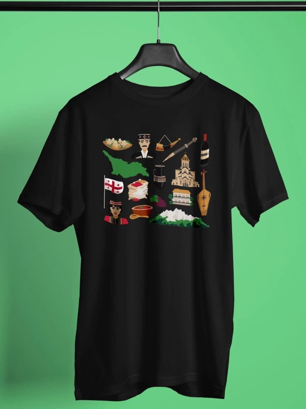 Ko Buta Gürcistan Baskılı Unisex Siyah Tişört To17457