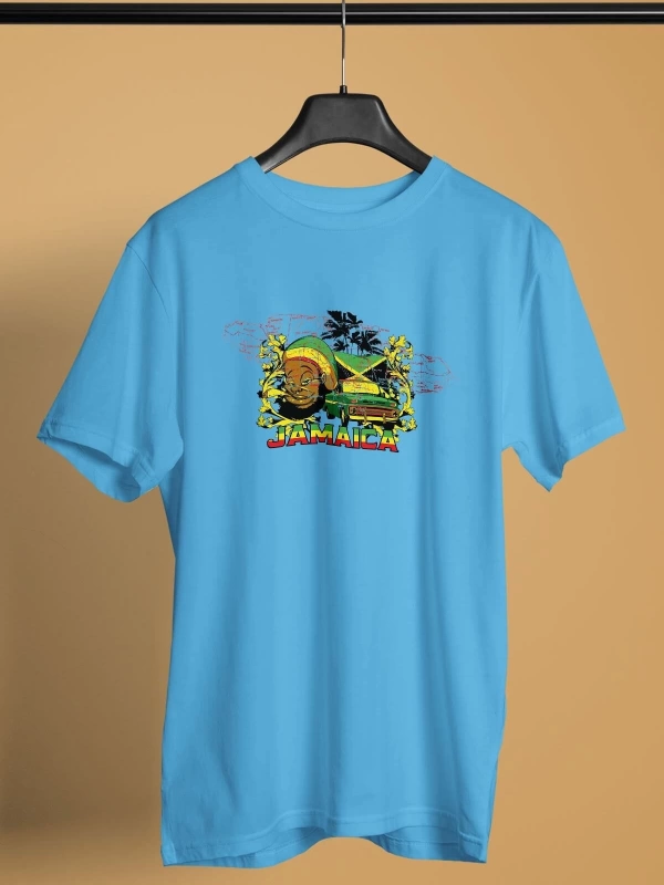 Ko Buta Jamaika Baskılı Unisex Turkuaz Tişört To17424