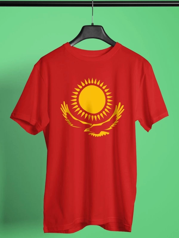Ko Buta Kazakistan Baskılı Unisex Kırmızı Tişört To17399