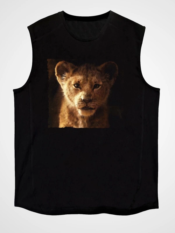Ko Buta Unisex Aslan Kral Baskılı Siyah Kolsuz T-shirt Kk19383