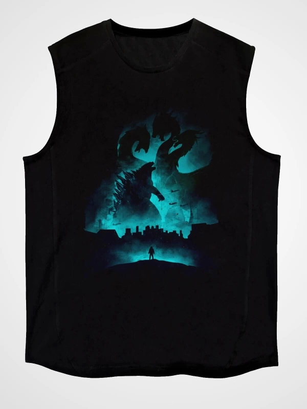 Ko Buta Unisex Godzilla Iı Canavarlar Kralı Baskılı Siyah Kolsuz T-shirt Kk19514