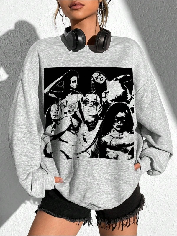 KOD ADR-SHEN EZwear Figure Graphic Drop Shoulder Oversized Sweatshirt Gri