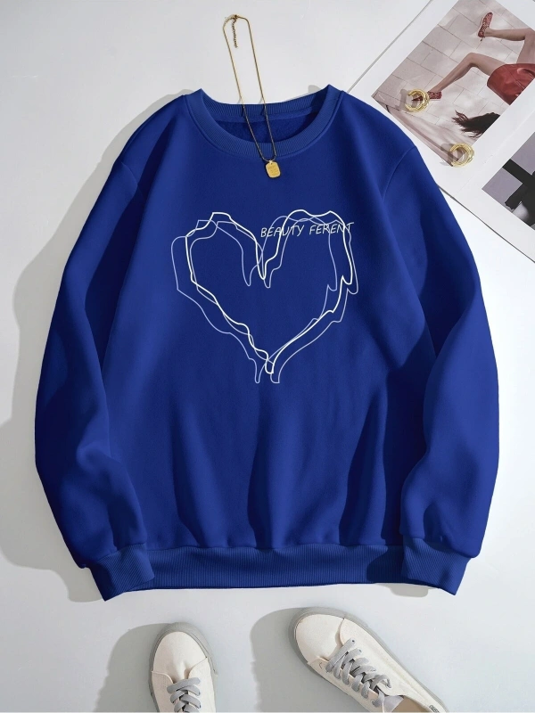 KOD ADR-SHEN EZwear Heart And Letter Graphic Thermal Lined Sweatshirt