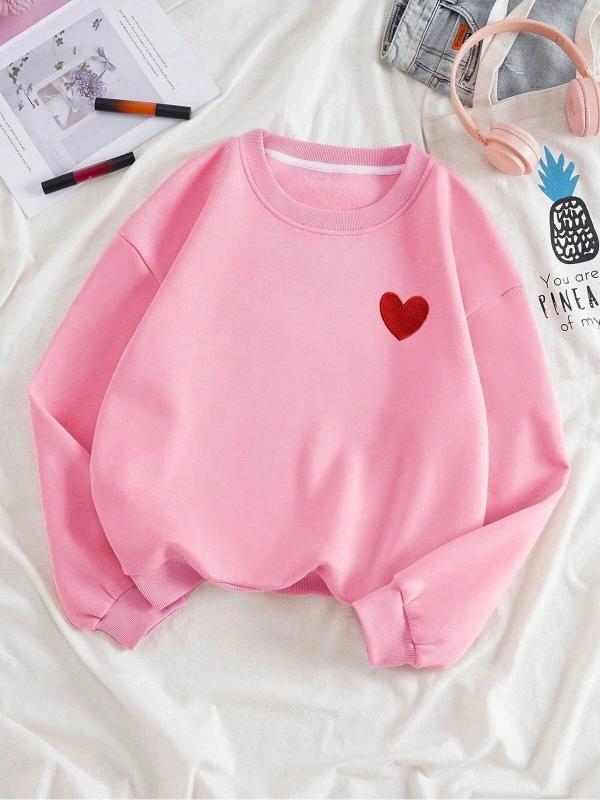 KOD ADR-SHEN EZwear Heart Print Lined Sweatshirt BEBE MAVİ