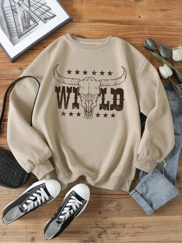 KOD ADR-SHEN LUNE Cattle & Letter Graphic Thermal Lined Sweatshirt