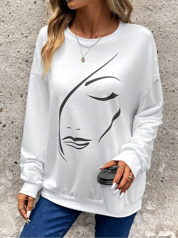 KOD ADR-SHEN LUNE Figure Graphic Drop Shoulder Sweatshirt Beyaz