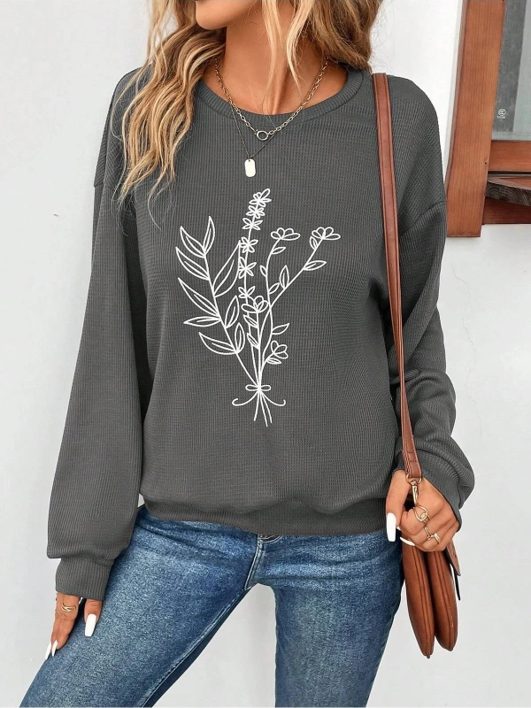 KOD ADR-SHEN LUNE Floral Print Drop Shoulder Sweatshirt Gri