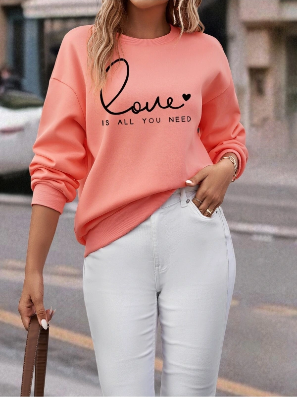KOD ADR-SHEN LUNE Heart And Slogan Graphic Drop Shoulder Sweatshirt Pembe