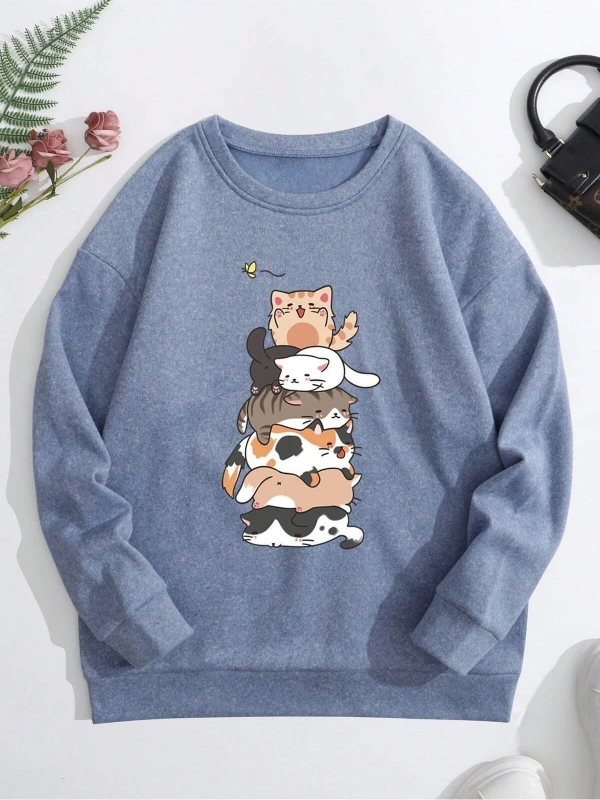KOD ADR-SHEN Qutie Cartoon Graphic Thermal Lined Sweatshirt