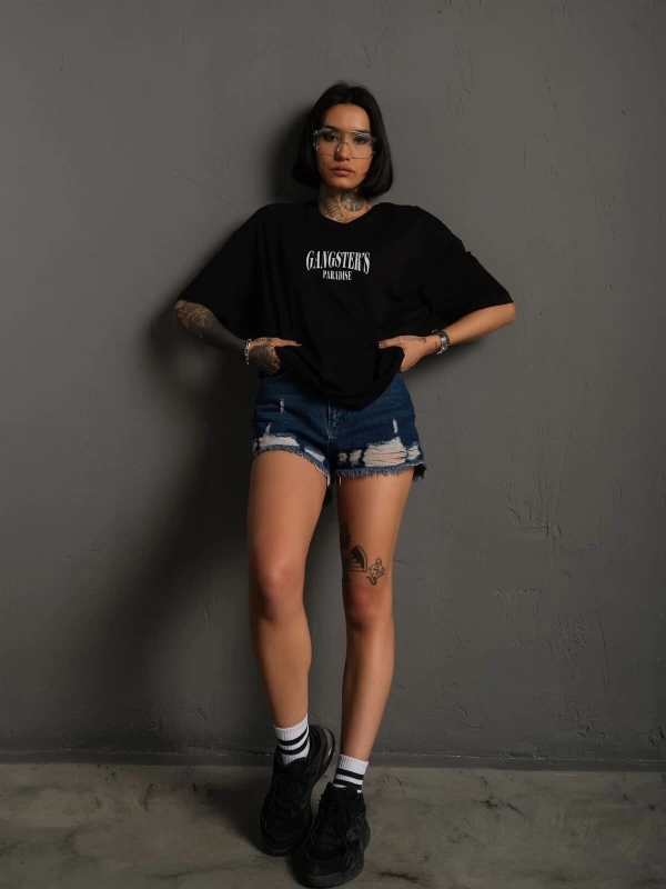 KOD:IZEI - Unisex Gangster Paradıse Baskılı Pamuklu T-shirt P--1014