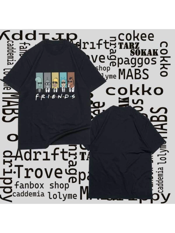 Kod Presss Unisex Siyah American Adult Cartoon Series Friends T-shirt 301142tt