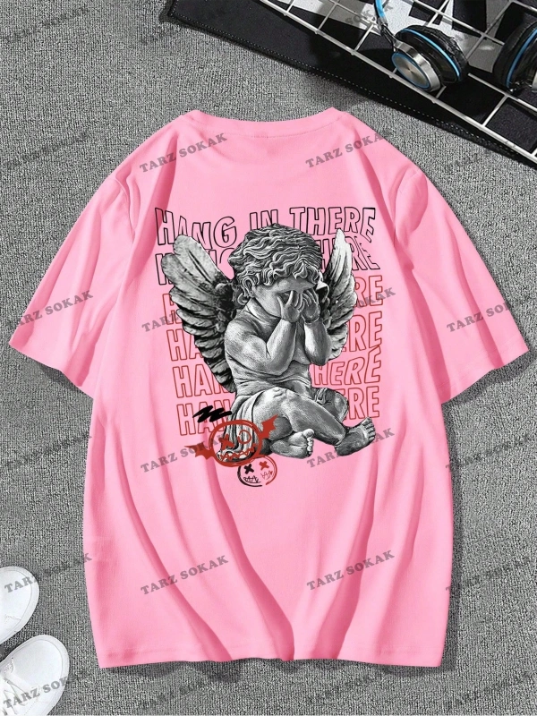 KOD Trend EMRG Erkek Melek ve Mektup Baskılı Tişört